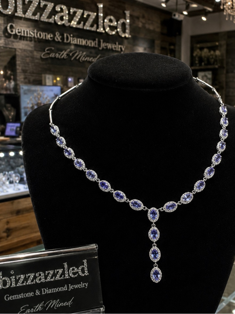 7.75ct Tanzanite Tennis Necklace  Sapphire 14k white Gold on 925 Silver